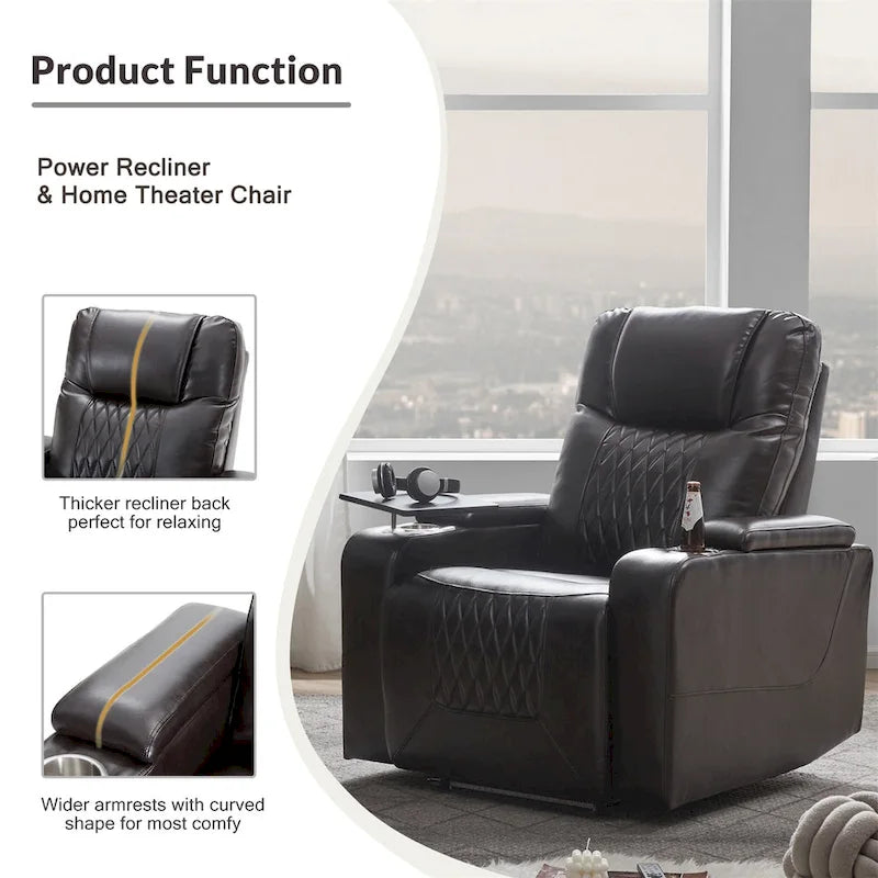 Sillón reclinable eléctrico con puerto de carga USB, bandeja giratoria y portavasos