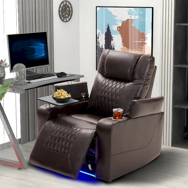 Sillón reclinable eléctrico con puerto de carga USB, bandeja giratoria y portavasos