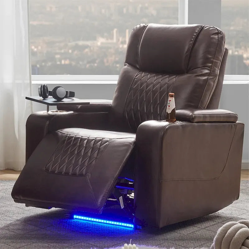 Sillón reclinable eléctrico con puerto de carga USB, bandeja giratoria y portavasos