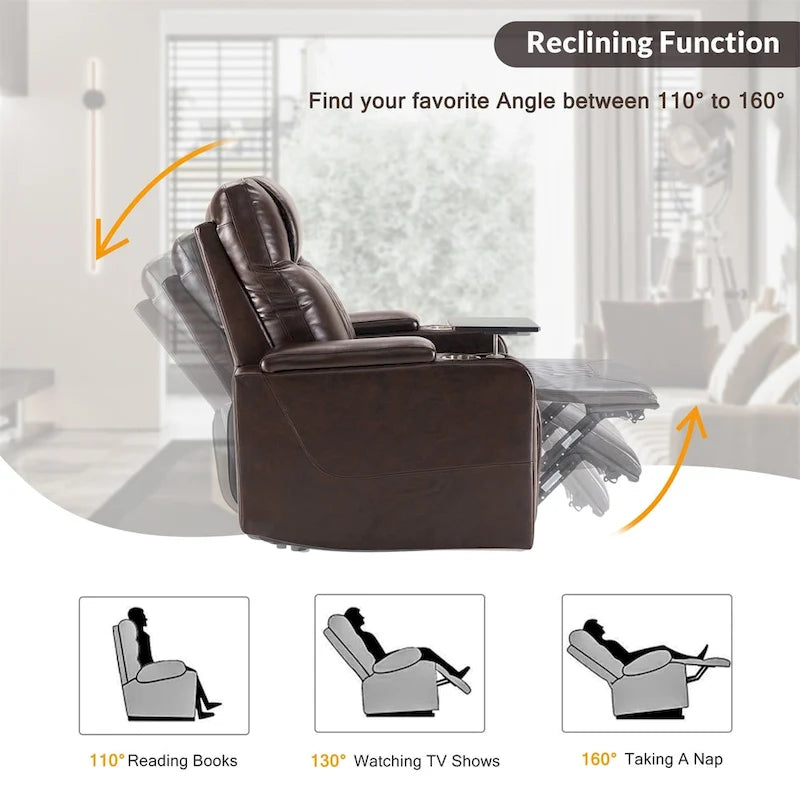 Sillón reclinable eléctrico con puerto de carga USB, bandeja giratoria y portavasos