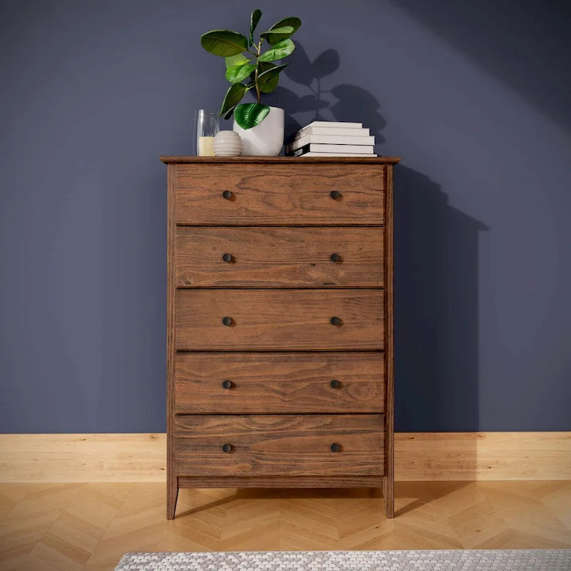 Cómoda costera de pino macizo de 5 cajones – Ecológica, con guías metálicas suaves