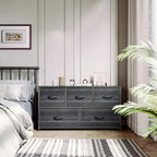 Cómoda horizontal de 5 cajones con tablero de madera – Cajones de tela, estructura de metal