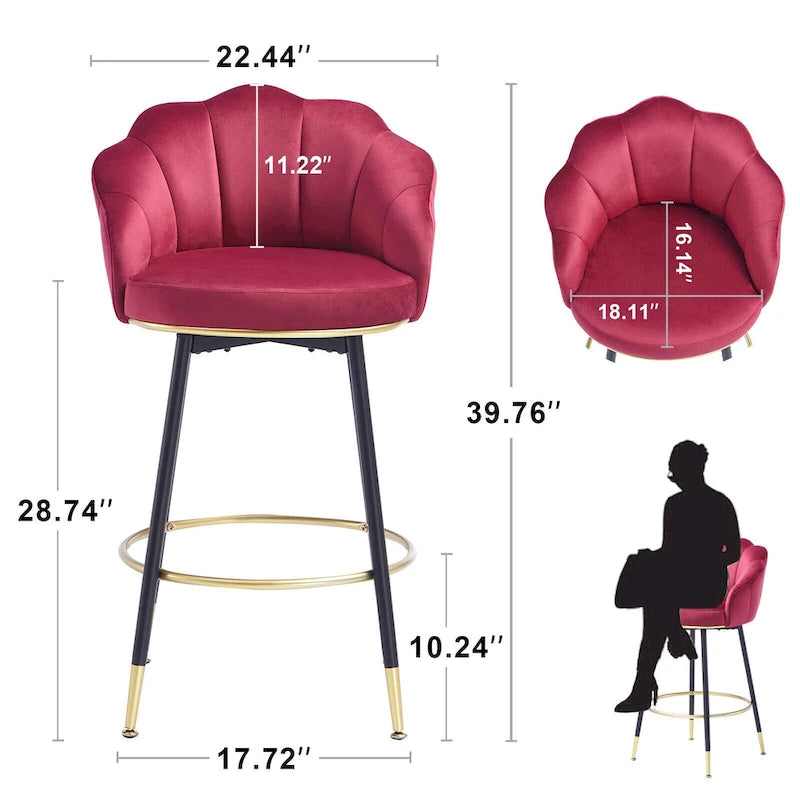 Taburetes de Bar Giratorios Modernos Con Respaldo – Juego de 2, Elegantes Asientos de Cocina