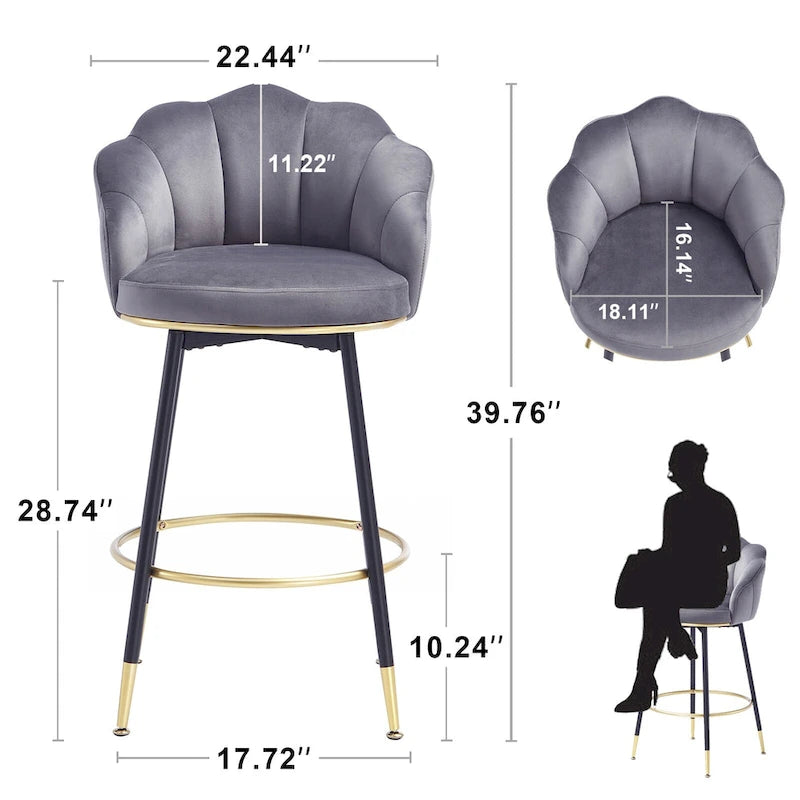 Taburetes de Bar Giratorios Modernos Con Respaldo – Juego de 2, Elegantes Asientos de Cocina