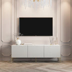 Consola/Mueble de TV beige con patas de metal – Diseño art déco, para televisores de hasta 65 pulgadas.