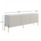 Consola/Mueble de TV beige con patas de metal – Diseño art déco, para televisores de hasta 65 pulgadas.