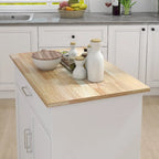Carro de isla de cocina con superficie de madera maciza, armario, cajones y ruedas con freno