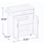 Carro de isla de cocina con superficie de madera maciza, armario, cajones y ruedas con freno