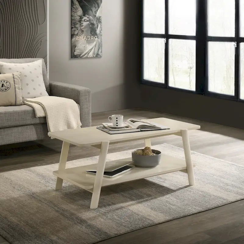 Mesa de centro con estante de madera de estilo moderno de mediados de siglo
