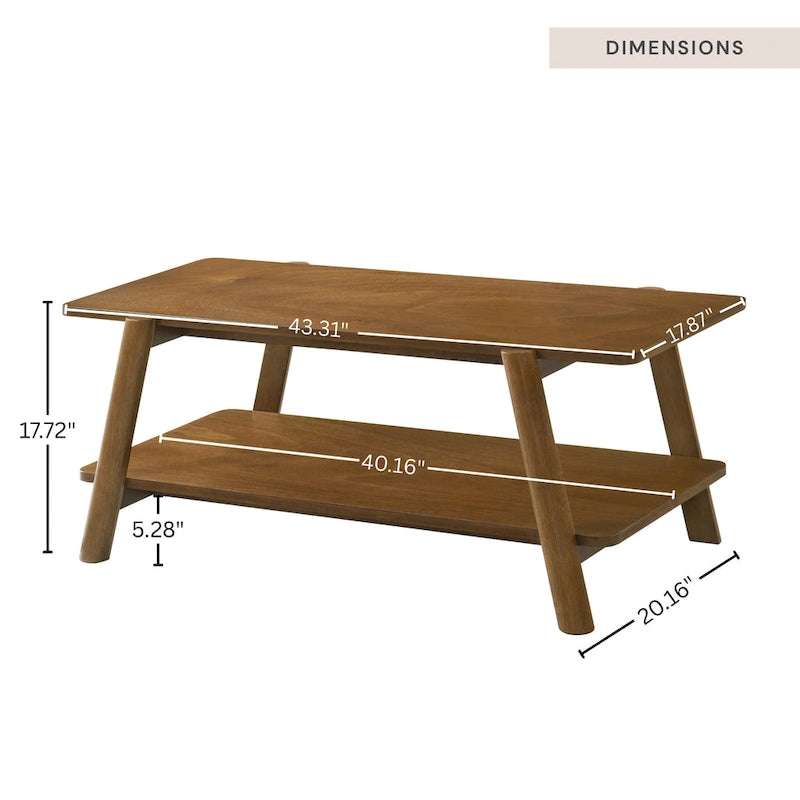 Mesa de centro con estante de madera de estilo moderno de mediados de siglo