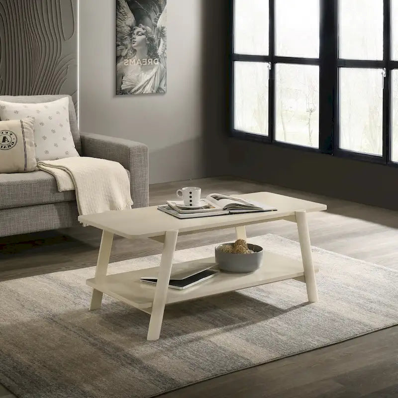 Mesa de centro con estante de madera de estilo moderno de mediados de siglo