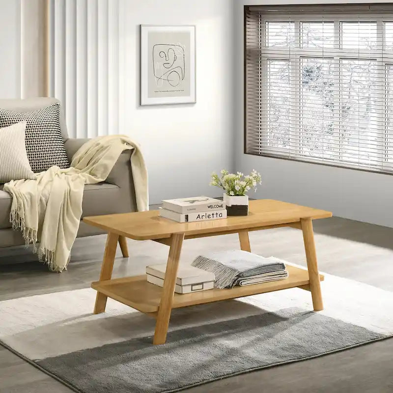 Mesa de centro con estante de madera de estilo moderno de mediados de siglo