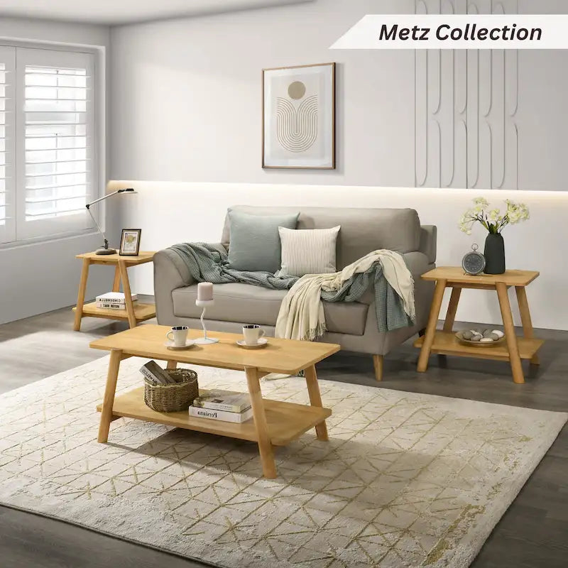 Mesa de centro con estante de madera de estilo moderno de mediados de siglo