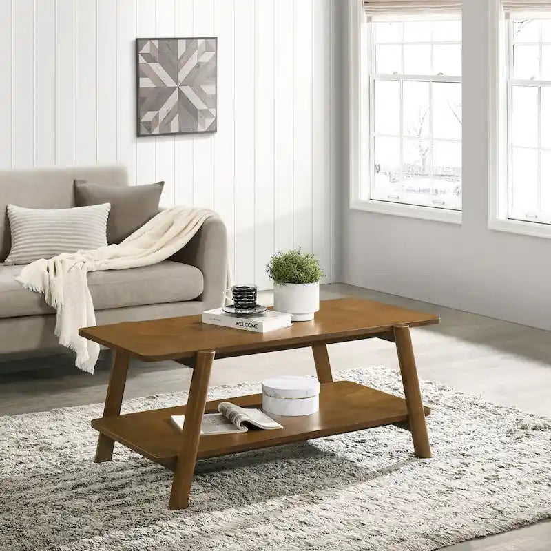 Mesa de centro con estante de madera de estilo moderno de mediados de siglo