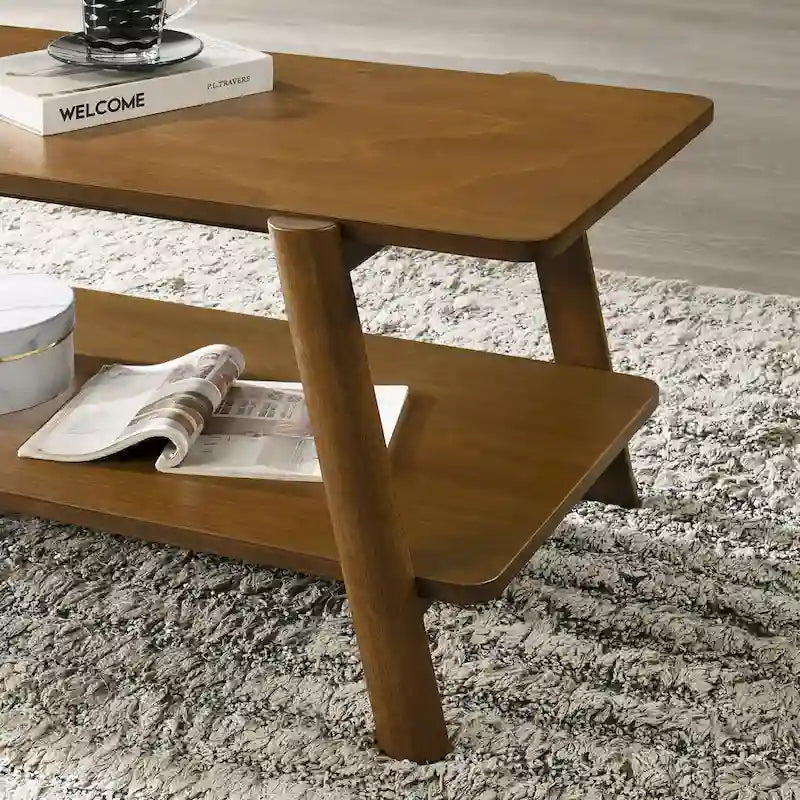 Mesa de centro con estante de madera de estilo moderno de mediados de siglo