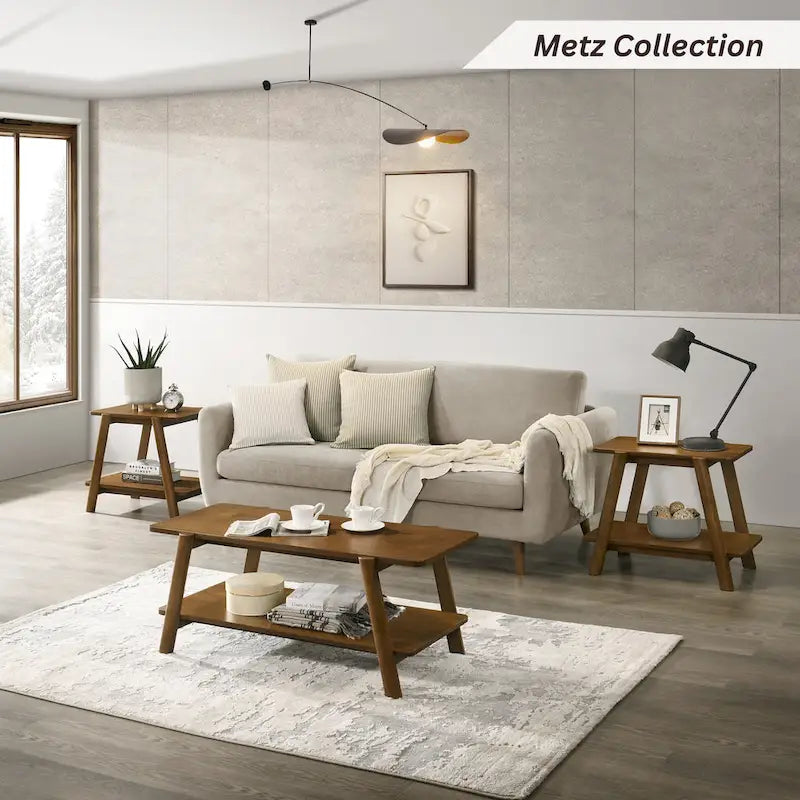 Mesa de centro con estante de madera de estilo moderno de mediados de siglo