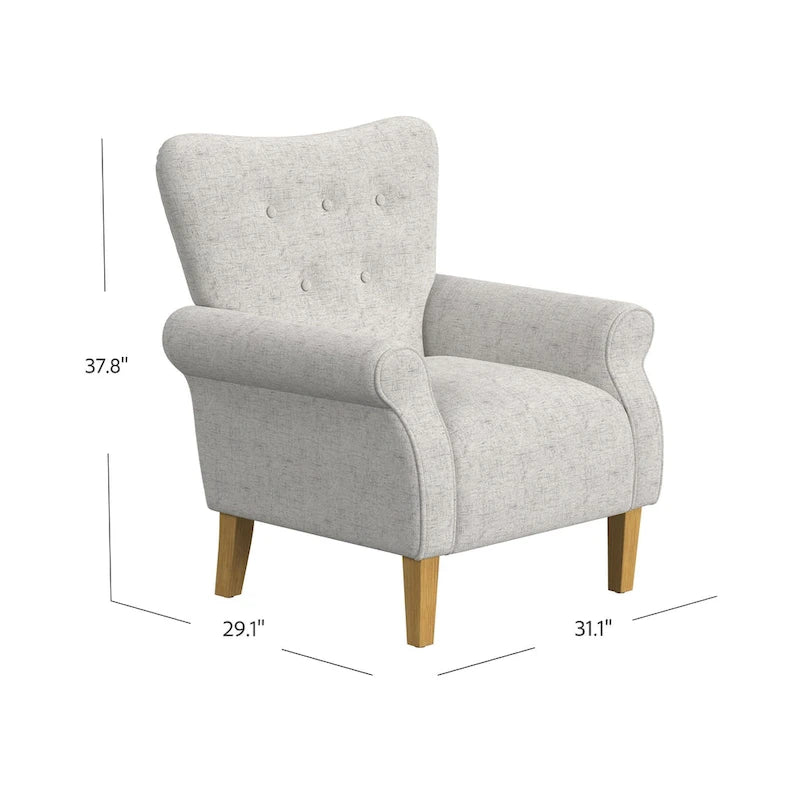 Sillón decorativo con brazos enrollados y respaldo capitoné – 3 colores, capacidad de 500 lb