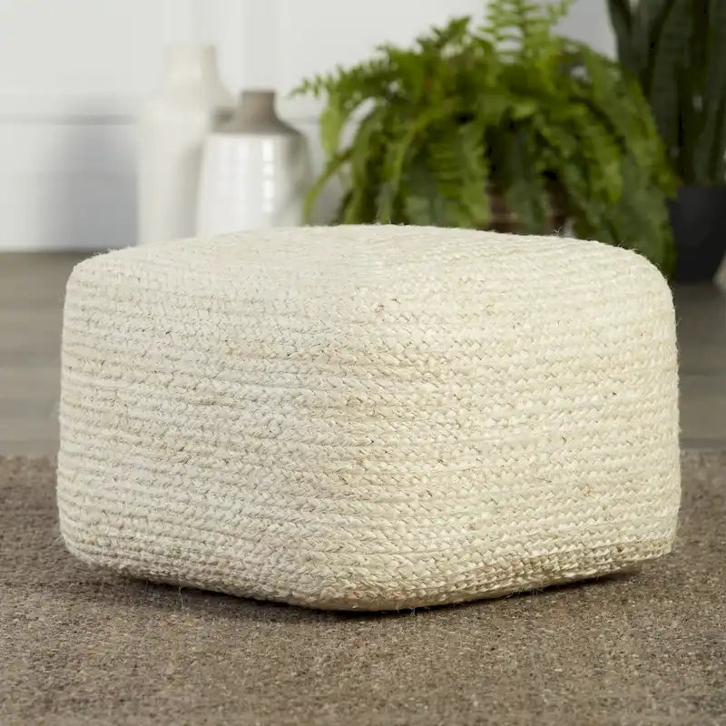 Puf otomano cuadrado de yute tejido a mano – Puf bohemio natural para salón