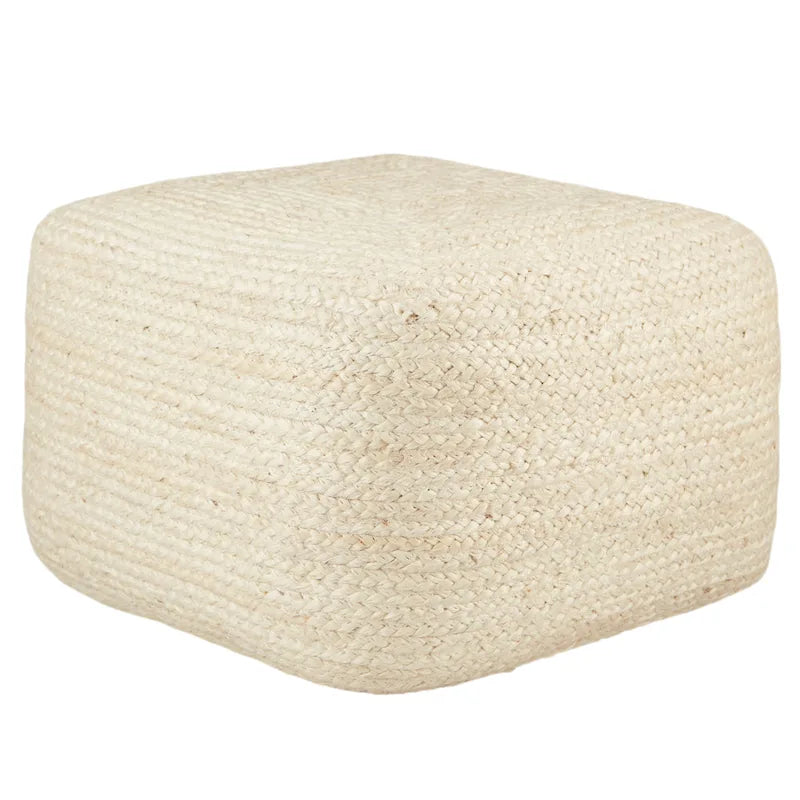 Puf otomano cuadrado de yute tejido a mano – Puf bohemio natural para salón