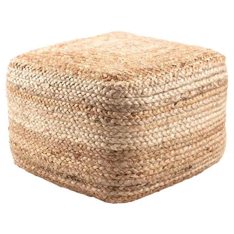 Puf otomano cuadrado de yute tejido a mano – Puf bohemio natural para salón