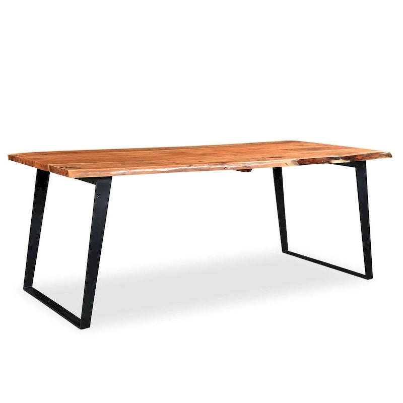 Mesa de comedor de madera maciza con borde natural – Acacia, patas de acero inoxidable