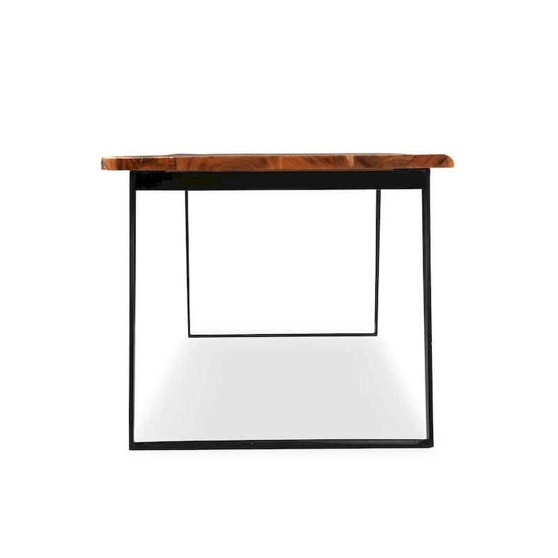 Mesa de comedor de madera maciza con borde natural – Acacia, patas de acero inoxidable