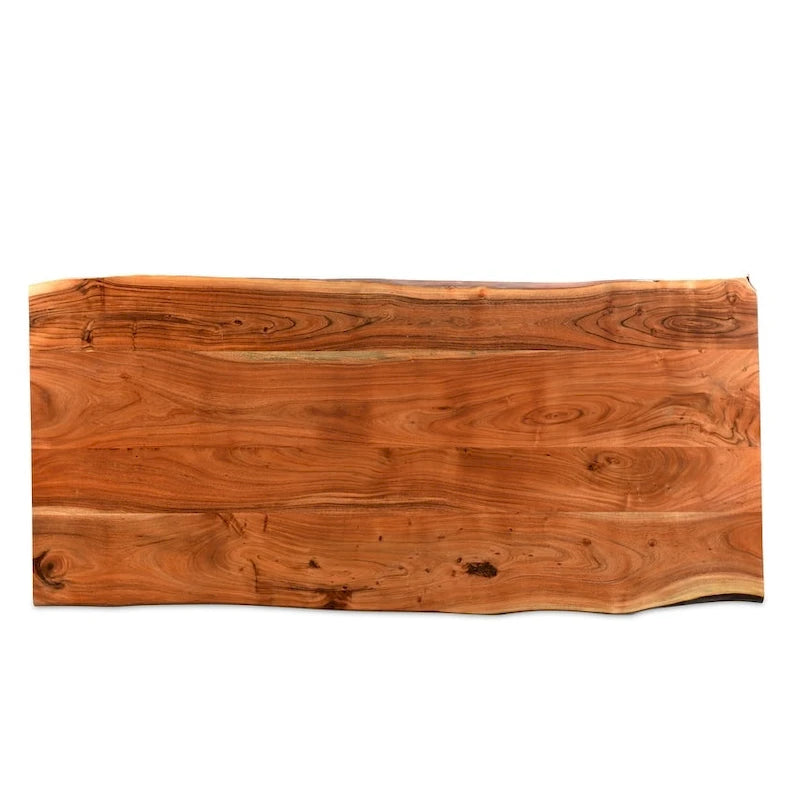 Mesa de comedor de madera maciza con borde natural – Acacia, patas de acero inoxidable