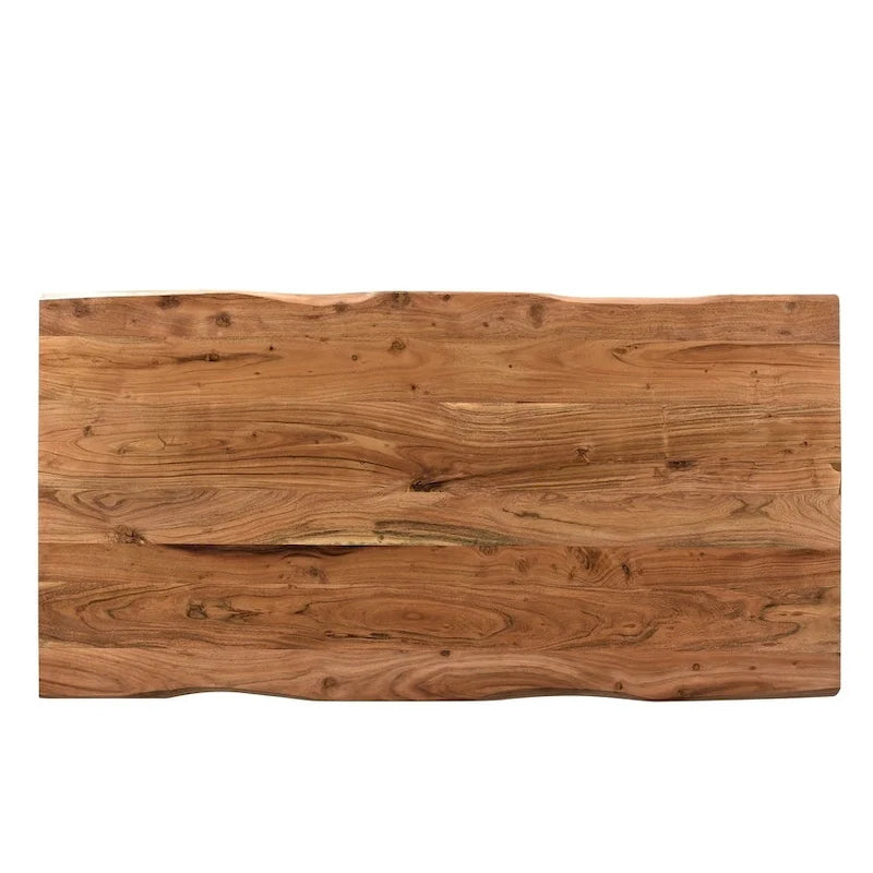 Mesa de comedor de madera maciza con borde natural – Acacia, patas de acero inoxidable