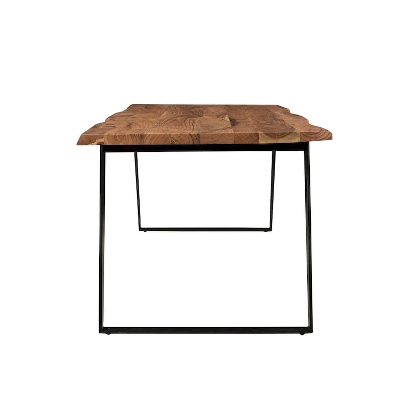 Mesa de comedor de madera maciza con borde natural – Acacia, patas de acero inoxidable