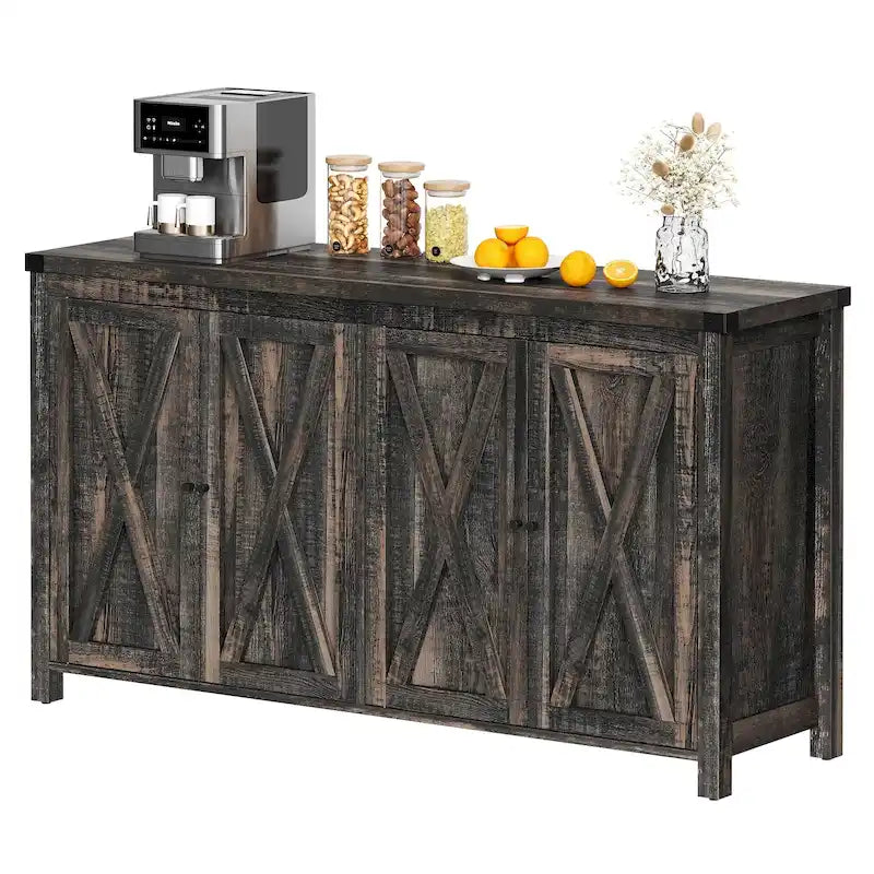 Aparador de cocina rústico de 4 puertas y 55" – Versátil mueble de almacenamiento