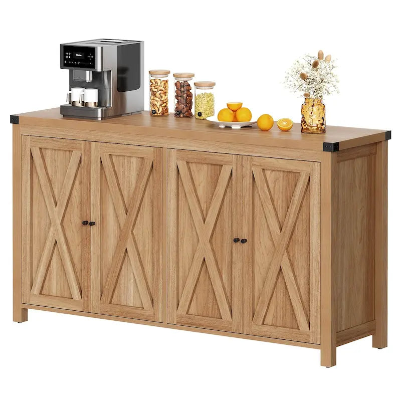 Aparador de cocina rústico de 4 puertas y 55" – Versátil mueble de almacenamiento