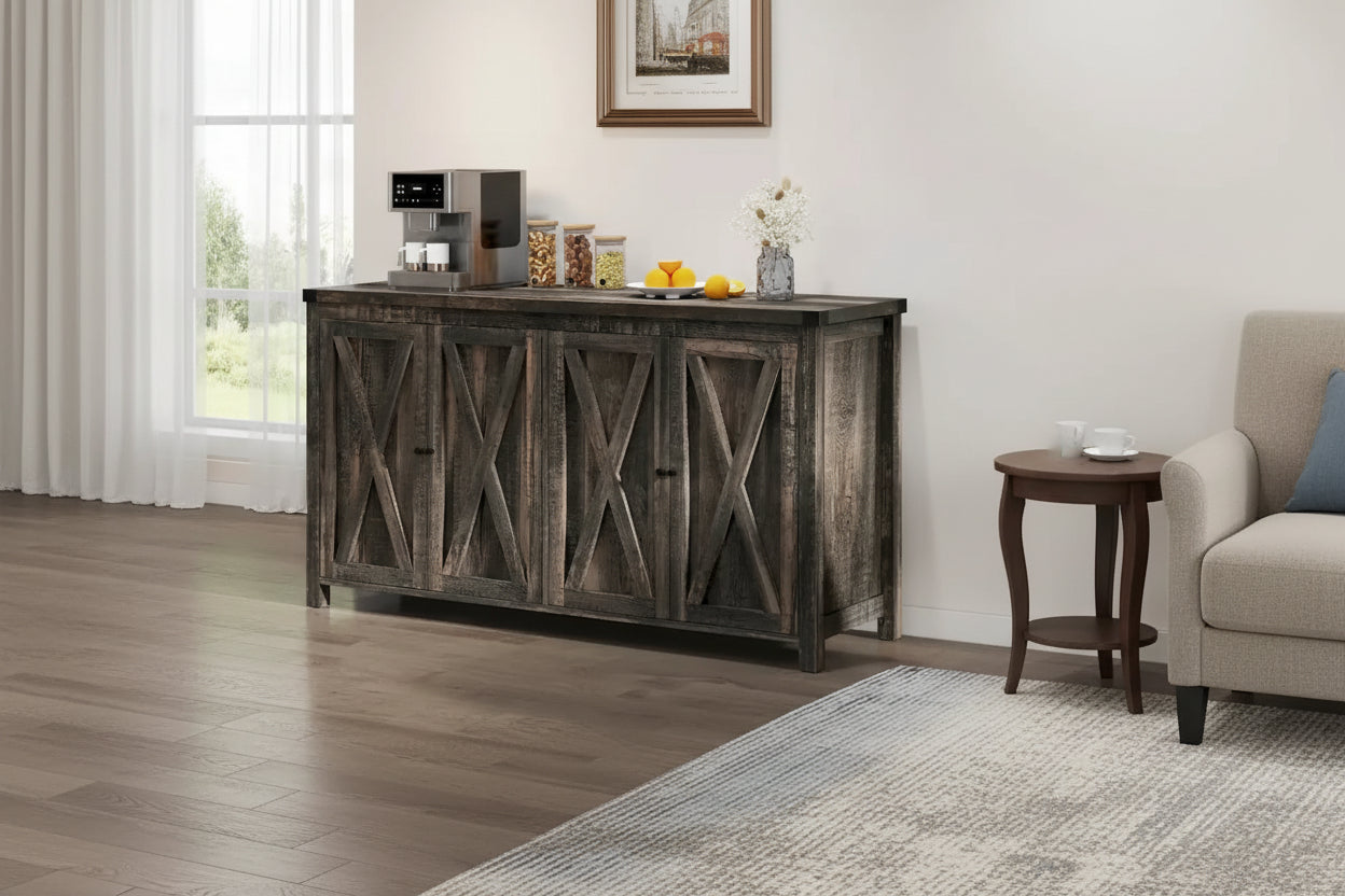 Moasis 55-inch Farmhouse Four-Door Buffet Cabinet Storage Kitchen Sideboard Buffet Table