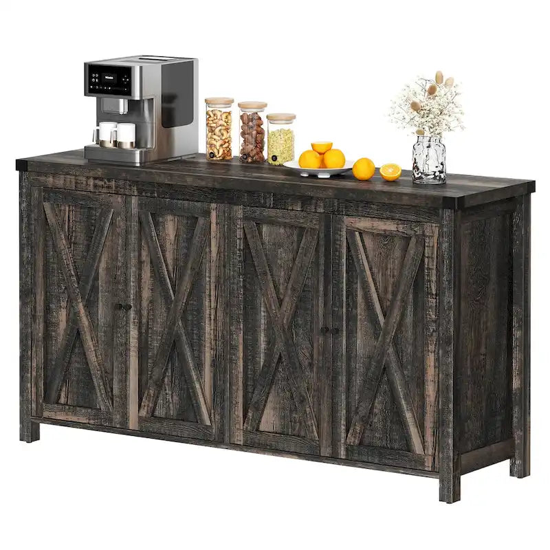 Aparador de cocina rústico de 4 puertas y 55" – Versátil mueble de almacenamiento