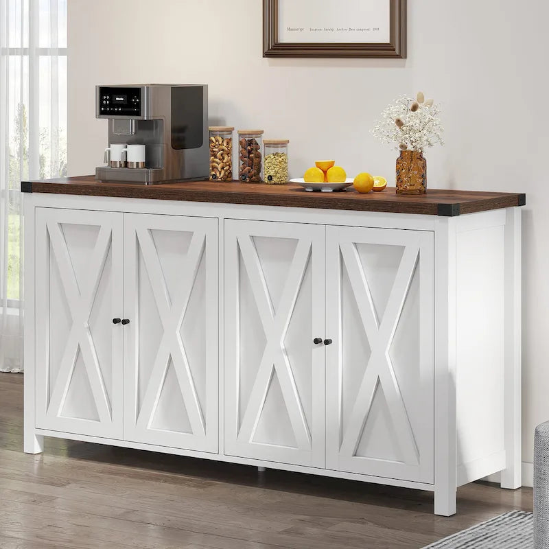 Aparador de cocina rústico de 4 puertas y 55" – Versátil mueble de almacenamiento