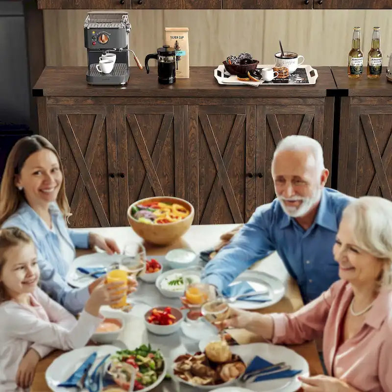 Aparador de cocina rústico de 4 puertas y 55" – Versátil mueble de almacenamiento