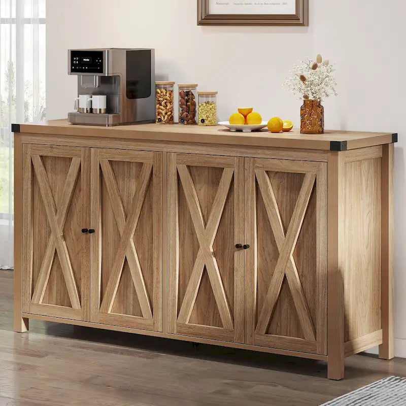 Aparador de cocina rústico de 4 puertas y 55" – Versátil mueble de almacenamiento