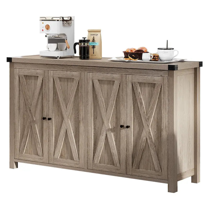 Aparador de cocina rústico de 4 puertas y 55" – Versátil mueble de almacenamiento