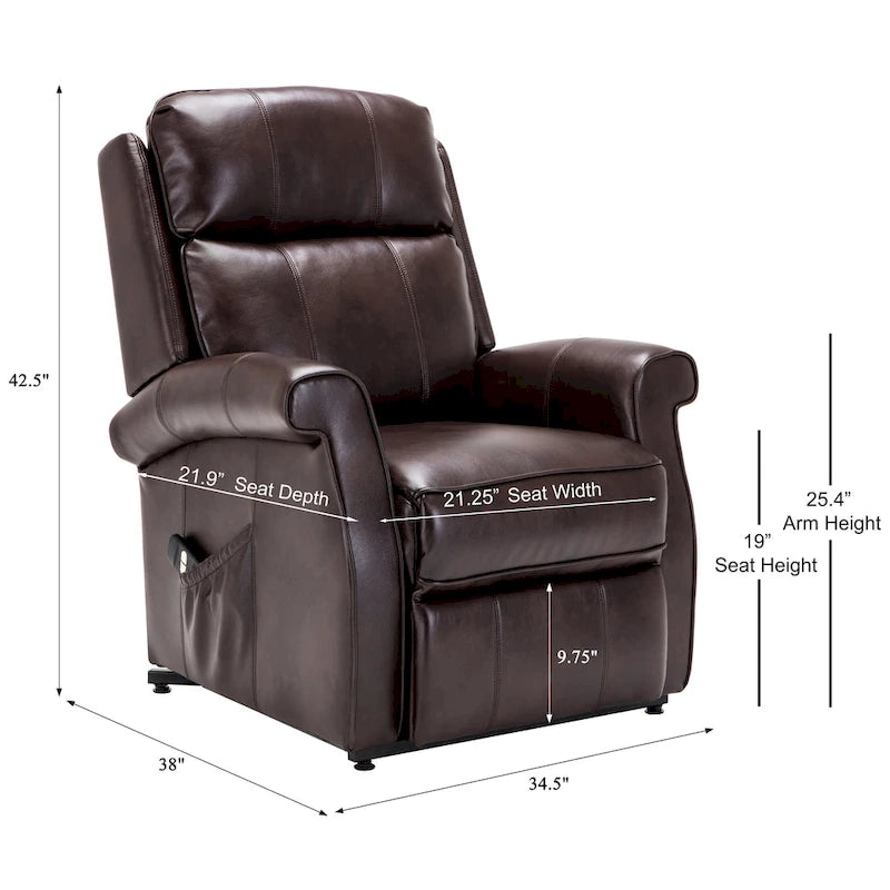 Sillón Reclinable Tradicional con Elevación Asistida – Piel Sintética, 3 Posiciones, 5 Colores