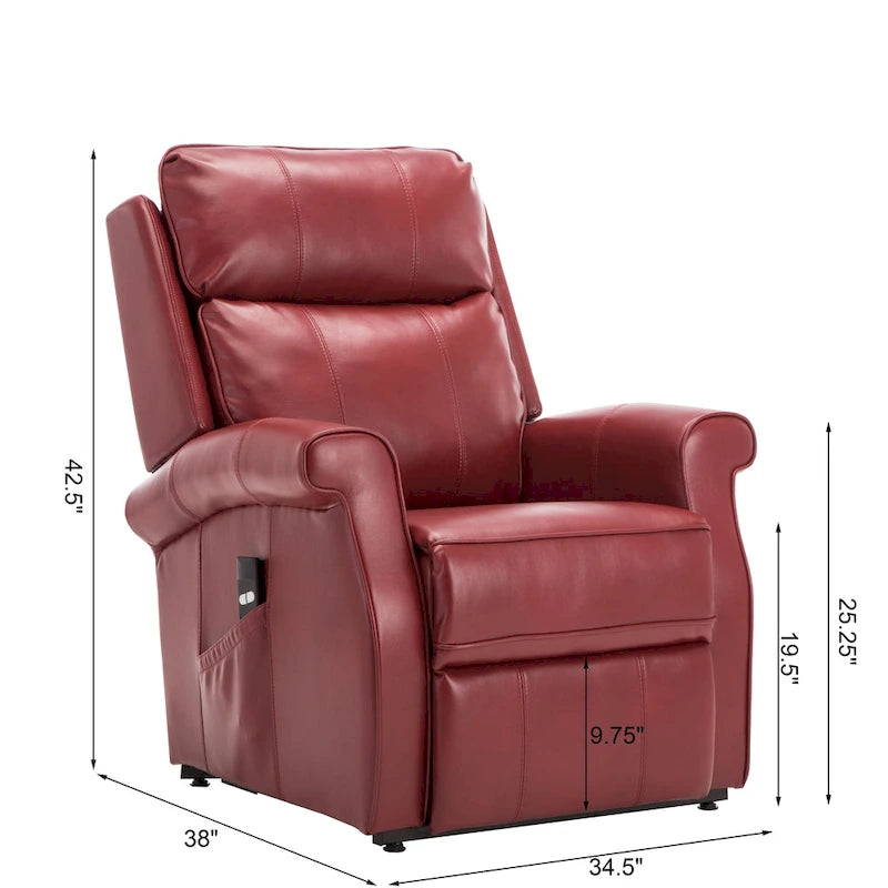 Sillón Reclinable Tradicional con Elevación Asistida – Piel Sintética, 3 Posiciones, 5 Colores
