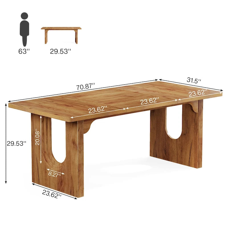 Mesa de comedor rectangular blanca de 70.89" – Con capacidad para 6-8 personas, MDF resistente a los arañazos