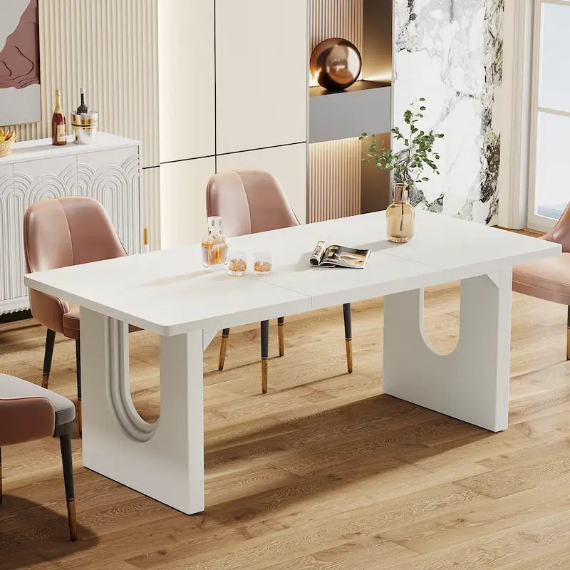 Mesa de comedor rectangular blanca de 70.89" – Con capacidad para 6-8 personas, MDF resistente a los arañazos