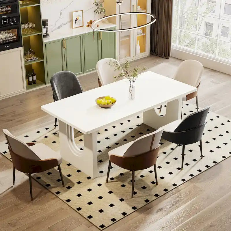 Mesa de comedor rectangular blanca de 70.89" – Con capacidad para 6-8 personas, MDF resistente a los arañazos