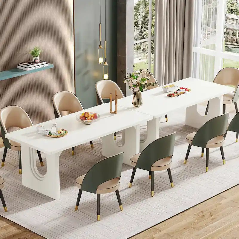 Mesa de comedor rectangular blanca de 70.89" – Con capacidad para 6-8 personas, MDF resistente a los arañazos