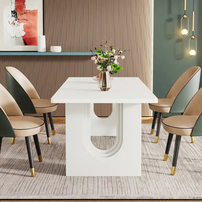 Mesa de comedor rectangular blanca de 70.89" – Con capacidad para 6-8 personas, MDF resistente a los arañazos