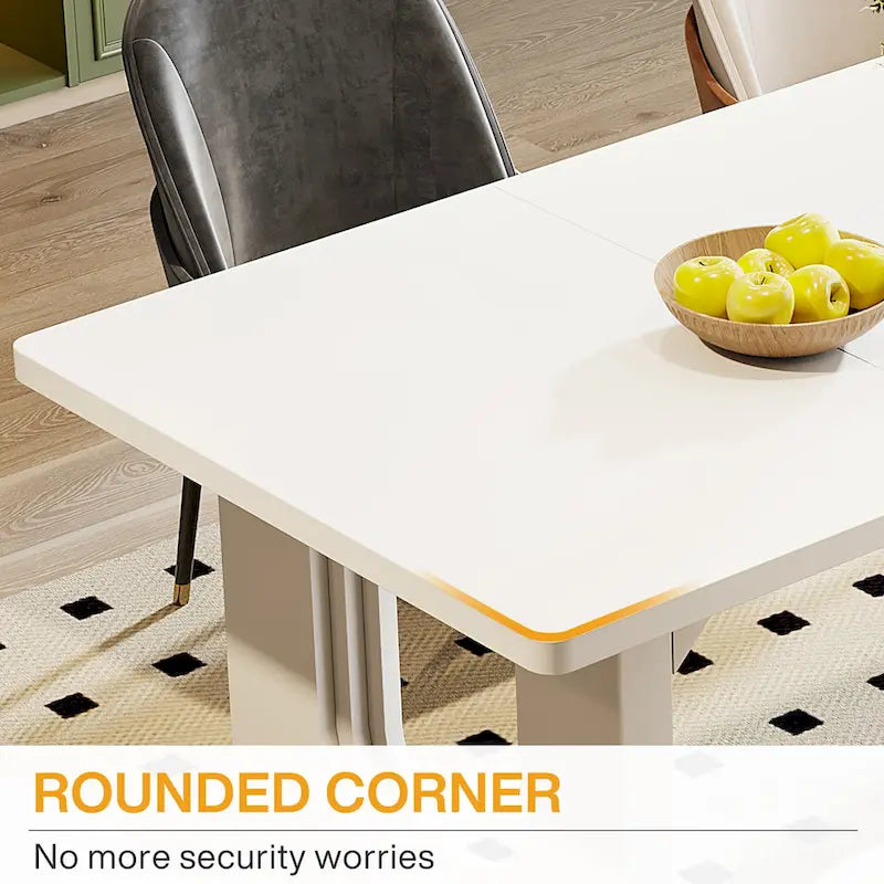 Mesa de comedor rectangular blanca de 70.89" – Con capacidad para 6-8 personas, MDF resistente a los arañazos