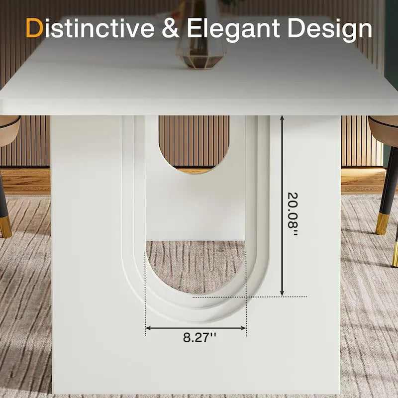 Mesa de comedor rectangular blanca de 70.89" – Con capacidad para 6-8 personas, MDF resistente a los arañazos