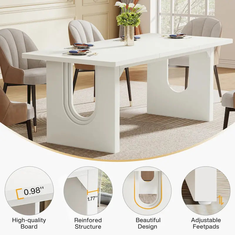 Mesa de comedor rectangular blanca de 70.89" – Con capacidad para 6-8 personas, MDF resistente a los arañazos