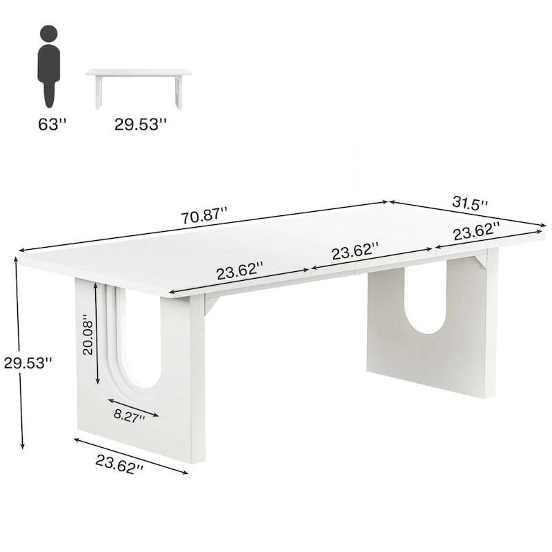 Mesa de comedor rectangular blanca de 70.89" – Con capacidad para 6-8 personas, MDF resistente a los arañazos