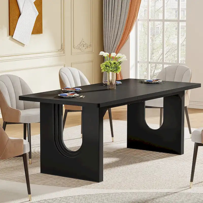 Mesa de comedor rectangular blanca de 70.89" – Con capacidad para 6-8 personas, MDF resistente a los arañazos