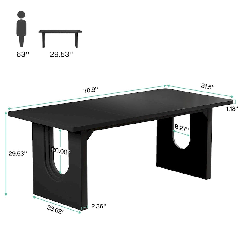 Mesa de comedor rectangular blanca de 70.89" – Con capacidad para 6-8 personas, MDF resistente a los arañazos